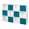 Niche Cubo Storage Set with 12 Cubes & 6 Canvas Bins, White Wood Grain & Teal PC12PKWH6TOTETL
